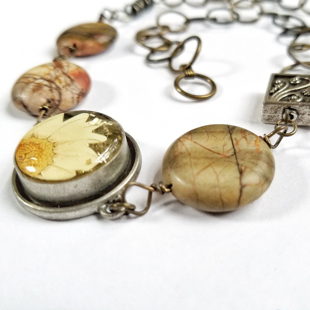 Earth Tone Picasso Jasper & Glass Flower Necklace